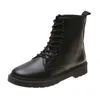 2022 Black Platform Combat Ankle Boots For Women Lace Up Buckle Strap Woman Shoes Winter Biker Boots Big Size 40