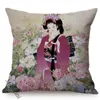 Cushion/Decorative Pillow Beautiful Japan Ethnic Tradition Woman Portrait Cushion Cover Vintage Water Color Art Decoration Sofa Throw Cojine