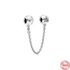 Argent 925 Étincelant Clair Étincelle Fleur Chaîne De Sécurité Charme Perle Fit Pandora Bracelet Pendentif DIY Bijoux Pour Femmes Avec Boîte D'origine