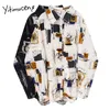 Yitimuceng wit shirt en blouse voor vrouwen Hong Kong stijl vintage lange mouwen shirts bloem patroon kleding lente tops 210601