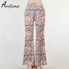 Anmime Wave Print Flare Pant Streetwear Club 2021 Sommer Frauen Sexy dünne Hohe Taille Mode Wide Bein Lange Hose Q0801