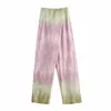 Women Two Piece Set Multiway Tie dye Shirt & Wrap Trousers Chic Lady Fashion Casual Cozy Woman Outfits Pants Sets 211007