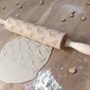 Wooden Rolling Pin Laser Engraved Dinosaur Pattern Wooden Rolling Pin Cookie Dough Stick Texture Roller Rolling Pin Wood 211008