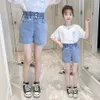 Filles Jeans courts Couleur unie Enfants Fille Denim Summer Kid Casual Style Vêtements pour 6 8 10 12 14 210527