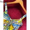 Casual Dresses Svoryxiu Women's Summer Runway High-End Cotton Spaghetti Strap Long Dress Sexy V Collar Bow Lemon Print Vestdios