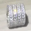 Bague de promesse d'éternité en argent sterling 925, 3 rangées de diamants pavés, bague de mariage pour femmes et hommes, bijoux en pierres précieuses fines