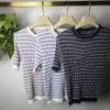 Women's Knits New Temperament Round Collar Tees Stripe Color Short-sleeved Tight Blouse Shirt Women Sweater