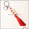 Keychains Fashion Accessories 1pc Boho Style Colorf Keychain Shandmade Shell med lång Tassel Alloy Keyring för Women Girl Bag Gift E2281-E2