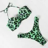 Omkagi leopardo biquíni conjunto bandeau alto corte sólido swimsuit swimwear mulheres sexy push up breaking terno beachwear 210702