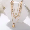 Pendant Necklaces Multi-Layer Necklace Peach Heart Lock-Shaped For Woman Three-layer Sweater Chain Jewelry Fashion