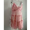 Mini vestido bohemio con tirantes para mujer, escote en V profundo, espalda descubierta, verano, playa, informal, corto, estampado Floral, volantes, vestidos sexis para mujer 210526