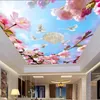 Costume 3d Mural Beautiful Flower Pombos Céu Azul Suspensão Teto Papel de Parede Sala de Parede Moderna Decor À Prova D 'Água