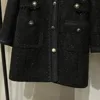 Mezcla de lana para mujer, exquisito y sencillo, negro, seda brillante, largo medio, Otoño Invierno 2021, abrigo de solapa de Tweed ajustado con temperamento a la moda