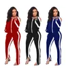 Vrouwen winter trainingspakken lange mouwen outfits gestreepte jas + split broek twee 2 Delige Set Plus size S-2XL Casual zwarte trainingspakken