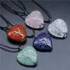 Fashion Silver Plated Heart Tree Of Life Healing Crystal Necklace Opal Turquoise Natural Stone pink Quartz Chakra Necklaces Jewelry