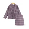 Two Piece Dress Women Suit Sets Autumn Elegant Office Plaid Long Sleeves Single-Breasted Pocket Jacket + Skirt Suits Formal Set