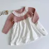 牧歌的な切手の子供のセーター姉妹服マチのニットの花のドレスベイビーガールズロンパーパーティー220106
