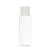 Bottiglia cosmetica in plastica trasparente con spalla piatta, coperchio a vite bianco in PET con tappo interno, contenitore per imballaggio riutilizzabile portatile vuoto, 150 ml, 200 ml, 250 ml.