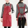 Förkläden konstgjorda läder vattentätt arbete Förkläde med fickan fast färg Kök oljesäker butik för kvinnor män som lagar diskmedel