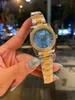 Classic New Women Stainless Steel Glass Watch Lady Geometric Diamond Bezel Quartz Wristwatch Silver Yellow Gold Blue Shell Dial