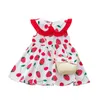 Girls Short Sleeve Strawberry Fruit Print Dress Toddler Kids Baby Girls Casual Strawberry Print Dress Princess Bag Set Outfits Q0716