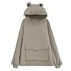 Harajuku Kobiety Hoodie Frog Sweter Winter Sense Z Kapturem Casual Bluzy Jesień Haft Luźne Top Doll Dekoracje Kaputery 210818