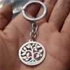 Tree Life Sleutelhanger Rvs Bladbomen Sleutelhanger Mannen Vrouwen Unisex Sieraden 12 stks / partij geheel