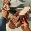 Pantoufles 2021 été femmes sandales bloc talon haut nœud chaussures mode mignon dames sandale élégant grande taille bout ouvert diapositives