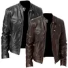 2021 Autumn Male Leather Jacket Plus Size Black Brown Mens Stand Collar Coats Leather Biker Jackets Motorcycle Leather Jacket 415