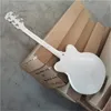 Witte semi-holle lichaam chroom hardware 2 pickups elektrische gitaar met grote tremolo brug, palissander toets, kan worden aangepast