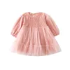 Robe de printemps solide pour filles pour enfants froncé princesse lolita bébé tout-petits vêtements d'anniversaire 210529