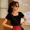 Nya koreanska studenter retro liten fyrkantig krage fast färg kort flerfärgad tshirt mode kvinnokläder kvinnor skjortor t200614