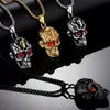 Fashion Biker Punk skull head pendants hip hop red eye Stainless Steel necklace pendant Antique Silver Gold Black Men's jewelry with ruby cz stone