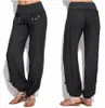 Femmes Black Button Pantalons de lin en coton Casual Pantalon Lâche Été Plage Summer Beach Pantalons Femmes Pantalonie Pantalone 210925