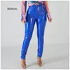 Calças femininas Capris Plus Grande tamanho PU Faux Leanings de couro grande Brilhante Skinny Slacks Mulheres Cintura Líquida Líquida PVC LÁTICO Patente Lápis Trou