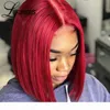 Kort bob färgade mänskliga hår peruk 200 densitet rak röd spets front peruk brasiliansk burgund stängning wig transparent spets wigs7157040