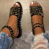 Été femmes Rivet appartements sandales dames cheville boucle sangle Punk chaussures PU femme grande taille mode nouveau pour Sharri # fr53