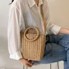 Umhängetasche Griff Design Stroh Rattan Für Frauen 2021 Einfache Sommer Einfarbig Handtaschen Weibliche Reise