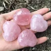 Natur Rose Quartz Heart Shaped Pink Art Crystal Carved Palm Love Healing Gemstone Lover Gife Stone