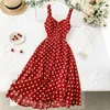 Summer Polka Dot Dress Elegant Women Retro High Waist Slim A-line Bodycon Party es Ladies Red Vestido Mujer 210608