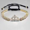 3 stks / set Luxe Sieraden Zirkoon Hip Hop Gold Crown Armbanden Damesmen Kubieke Micro Pave CZ Bedel Gevlochten Vlechten Pulseira