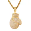 HIP Hop Gold Color Bling Full Zirconia Iced Out Boxing Gloves Pendants & Necklaces for Men Jewelry