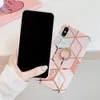 Marble Cute Cell Phone Cases 360 Degree Rotating Ring Kickstand Soft TPU Shockproof Cover Pink Sparkle For iPhone 11 12 13 14 15 Pro Max XR Xsmax 7 8 Plus