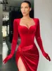 Kliou Classy Flannel Maxi Dress Women Elegant Epaulet Shirring Middle Slit Party Style Robe Classic Sweetheart Neck Slim Skirts Y1204