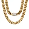 6/8/10/12 / 14mm Mode Goud Rvs Miami Cubaanse Curb Ketting Witte Rhinestone Sluiting Mannen Vrouwen Ketting Sieraden Gift 1 stks