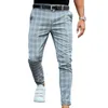 Men's Pants SHZQ Mens Check Slim Fit Soft Stretch Casual Long Trousers Work Office Business Male Summer Pant Streetwear