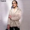 Taovkショートウィンターコットンパッドドコートレディパッケージの女性ウォームダウンコットンジャケットの女性カジュアルルースウジアウジーベルト211130