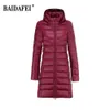 Dames Lichtgewicht Waterbestendig Packable Puffer Coat Hood Verwijderbare Vrouwen Vrouwelijke Draagbare Fluffy Lange Jassen 211018