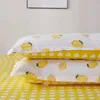 Gelbe Zitronendrucke Bettwäsche-Set 3/4-teilig Kinder/Erwachsene Leinen Bettbezug Blatt Kissenbezug Obst Bettbezug-Sets Zimmer 210615