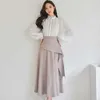 Office 2 Piece Set Corea Дамы Белая Рубашка Долговая юбка Свободный Формальный Костюм Для Женщин Одежда 210602